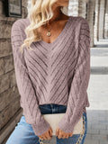 V-neck knitted off shoulder spring and autumn women's sweater can be worn externally