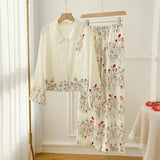 Pbong  Female 2PCS Pajamas Set Spring Summer New Arrived Printing Sleepwear Long Sleeve Trouser Suits Loose Home Clothes Loungewear