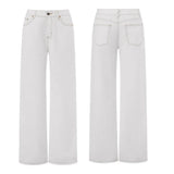 Women Jeans Low Waist Solid Color Wide Leg Straight Trousers with Pockets for Daily Streetwear Fashion Denim Pants