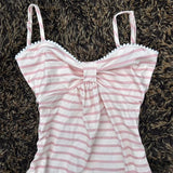 Pbong  Neploe Fresh Sweet Spice Girls Stripe Sling Vest Bow Slim Ruched Pure Desire Tanks American Vintage All-match Fungus New Camis