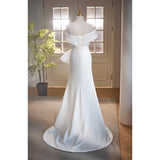 White Evening Gown Women's Fi Tail High-End Simple Sexy Long Dr Host Vocal Art Exam Wedding Dr Korean Sle mid Waist