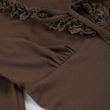Pbong  V-neck Lace Patchwork Solid Color Skinny Long Sleeves T-shirts Women's Daily All Match Sexy Top Tees Fashion Basic New