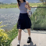 Preppy Style Pleated Skirt Women Korean Style Vintage Harajuku Mid Length Skirt Fashion Retro Solid Classic Skirts