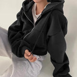 Autumn/winter New Women Coat Hooded Fashion Cropped Slims Zip-up Warm Solid Color Hooded Sweatshirt For Women Jacket ﻿