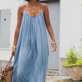 Dresses Spring Summer Basics Daily Folds Plain Sleeveless Scoop Neck Maxi Cami Vacation Dresses For Women