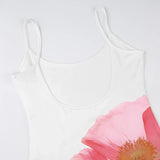 Flowers Printing Strap Backless Beach Dress
