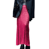 Pbong  Women's Party Clubwear Glitter Shiny Sequined Elastic Waist Spring Summer Vintage Straight Long Skirts Streetwear