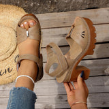 Pbong  Plus Size Women's Casual Sandals, Thick-Soled High Heel Sandals, Versatile Chunky Heel Retro Thick-Soled Sandals