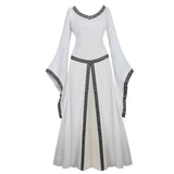 Women Medieval Renaissance Trumpet Sleeve Retro Loor Length Gown Lace Trim Irish Over Long Dress Halloween Costume Plus Size