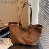 Pbong  Women Flannel Large Capacity Shoulder Bag Winter Retro Soft Tote Bag Luxury Designer New Trend Female Handbags