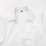 White Embroidery Straight Fashion Short Dress New Hollow Out Lace-ups Sleeveless Women Dress Streetwear Female Clothing