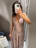 Sexy Sequin Ruffles Sling Mini Dresses Women Vintage Sleeveless Beads V-neck Slim Party Dress Female Spring Chic Streetwear