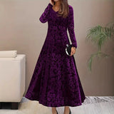 Pbong  Plus Size Fashionable Velvet Long Sleeve Dress Women's Elegant Slimming Spring Autumn New Style 3D Pressed Flower Large Size ...