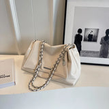 Pbong  Vintage Black Chain Strap Tote Bag, Casual Large Capacity Shoulder Purse with Texture for Everyday Women Versatile Underarm Bag