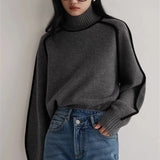 Pbong  Women's Knitted Sweater Non-Balloning Autumn Winter High Ne Long Sve Regular Fit Premium Quali Faionable Top
