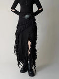 Deeptown Gothic Black Y2k Skirts Women Gyaru 2000s Lace Irregular Long White Skirt Streetwear Irregular Ruffle Skirts Aesthetic