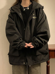 Oversized Hooded Jacket Women Vintage Loose Windbreaker Jackets Female Korean Stylish Harajuku Casual Zipper Coat