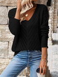 V-neck knitted off shoulder spring and autumn women's sweater can be worn externally