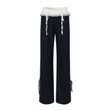 American High Street Popular Harajuku Lace Spliced Drastring Design Pant Casual Long Baggy Wide Leg Trouserst Y2k Girl Bottoms