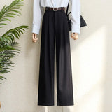 Spring 2025 New Burgundy Suits Pants for Women Office Lady Elegant High Waist Wide Leg Fashion Trousers with Pockets Black Gray