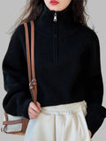 Women's Loose Knitted Pullovers Half Zipper Autumn and Winter Turtleneck Sweaters Casual Comfortable Full Sleeve Top