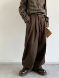 Pbong  Retro Japanese Style Coffee Woolen Wide Leg Straight Cut Casual Pants Unisex Loose Fit Versatile Autumn Winter New Arrival