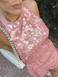 2025 Summer Halter Dress Women Sequined Glitter Lace Up Hanging Neck Dress Fashion Sexy Backless Party Gown Pink Short Dresses