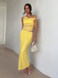 Slanted Shoulders Hollow Sexy Long Dress Woman Solid Sleeveless Mesh Splice Slim Dress Fashion New Lady Vacation Clothes