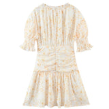 Pbong  Elegant Floral Chic Mini Dress Yellow Printed Patchwork Women Dress Puff Sleeve Summer Sexy Ladies Woman Dress Vestido