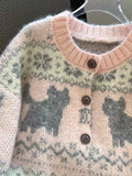 Sweet Pink Cartoon Cardigan Sweaters Women Vintage Lazy Wind Long Sleeve Cute Knitted Coat Casual Japan Kawaii Loose Tops