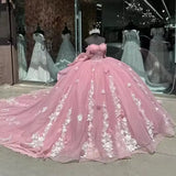 Pbong  Customized  Vestidos De Quinceañera Pink Sweet 15 Dress Lace Appliqued Quinceanera Dresses With Big Bow Girls Birthday Dress