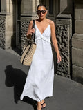 Pbong  New Women's V-Neck Halter Backless Dress Loose Ruffle Sleeveless Casual Office Lady High Street Long Dress