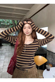 Slim Y2K Striped T Shirt Women Streetwear American Long Sleeve Retro Tees Fall Sexy U Neck Female Harajuku Vintage Tops New