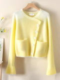 Gradient Yellow Sweet Cardigan Women Elegant Lazy Wind Long Sleeve Knitted Sweaters Vintage Design Female Fall Pockets Tops New