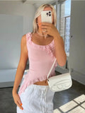 Casual Backless Ruffled Y2k Top Vest Patchwork Strapless High Street Top Fashion Cute Solid Scoop Neck Tank Top Pullover