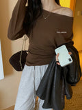 Off The Shoulder Knit Top Pullover Women Lightweight Thin Long Sleeve Plain Jumper Knitwear Autumn Winter Y2K Outfit