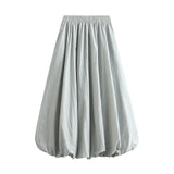 Pbong  Women's Elegant Elastic High Waist Solid Color A-Line Pleated Puffball Hem Casual Flowy Balloon Bud Midi Skirts