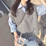 Gray Sweater Vest for Women Sleeveless V-Neck Knitted Vest Ladies French Chic Knitwear Tank Top Autumn Winter Casual Outfit