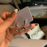 Y2K Korean Fashion Vintage Silver Color Heart Hoop Earrings For Women Egirl Trendy Grunge Aesthetic Jewelry Accessories
