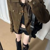 Women Jackets Stand Necl Print Single Breasted Outwear 2000s Ropa Mujer Casual Fashion Korean Coats Harajuku Y2k Tops