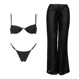 Red Diamond Swimsuit With Beach Pant Sexy Bikini Women Bandeau Biquini Female Push Up Swimwear Vacation Wear Bathing Suit Outfit