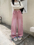 Pbong  Preppy Style Jeans Pockets Star Embroidery High Waist Design All Match Wide Leg Pants American Casual Loose Women Clothing