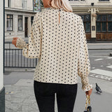 Pbong  new lantern long sleeve high neck women's casual breathable top fiber Women's shirt fashion polka dot print design shirt