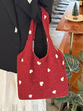 Pbong  Korean Sweet Love Plush Underarm Bag for Women's New Large Capacity Red Tote Shoulder Bags