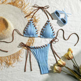 Halter Wrinkled Weave Bikini Women Swimwear Female Swimsuit Two Pieces Bikini Set Brazilian Bathing Suit Swim Beach Wear