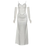 Autumn and winter new women's solid color slim fit high waist fashionable sling sexy backless dress