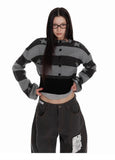 Deeptown Vintage Striped Knitted Cardigan Women Harajuku Y2k Crop Tops American Retro Gothic Streetwear Cardigan Aesthetics