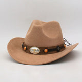 Women Men Cowgirl Hat Wide Brim Bull Head Belt Western Panama Jazz Hat for Wedding Rave Party Travel Accessories