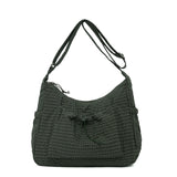Olive Green Gingham Plaid Nylon Hobo Bags For Women Large Capacity Drawstring Shoulder Bags Lightweight Daypack for School Bags