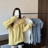 2000s Korean Fashion Loose Fake Two Piece Autumn Sweaters Y2k Pure Color Subculture Casual Long Sleeve Pullovers Sweaters Chic